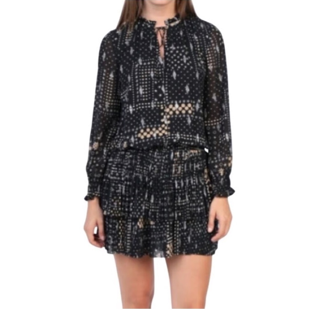 fab'rik Black and Gold Geometric Long Sleeve Dress - Size M - Perfect Condition